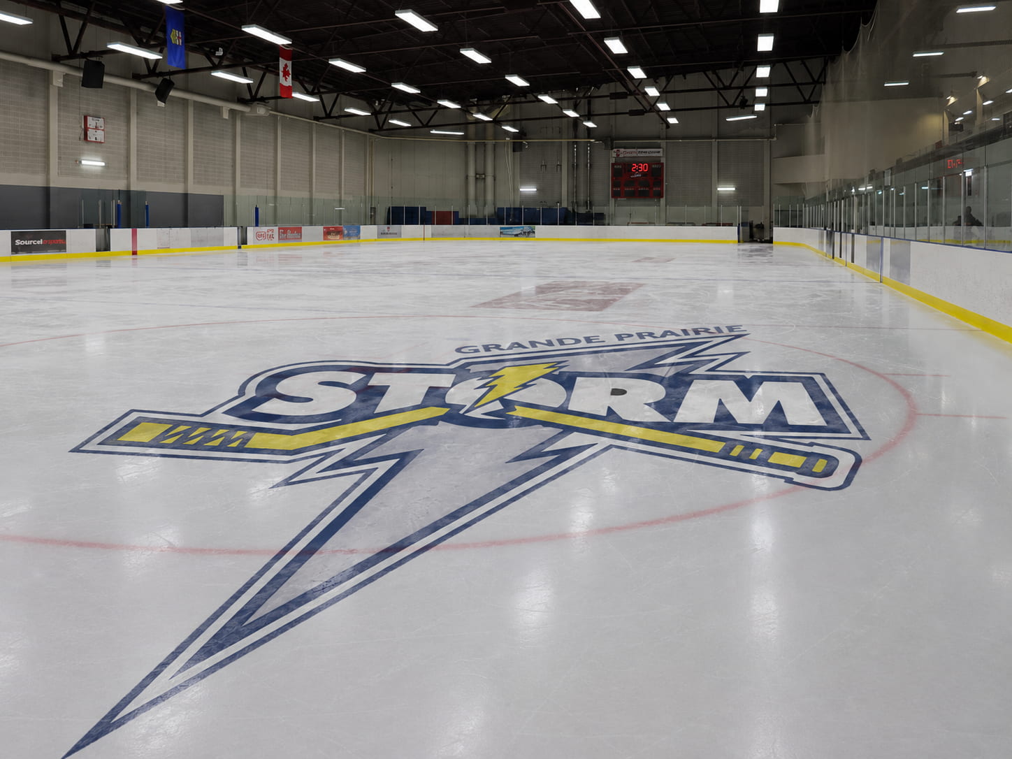 Grande Prairie Storm rink with center-ice logo