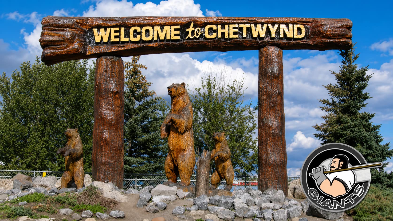 Welcome to Chetwynd sign with the Chetwynd Giants logo